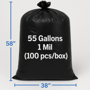 Heavy-Duty Black Trash Bags – 55 Gallon | 38x58 | 1 Mil | 100/Case – Commercial & Industrial Grade